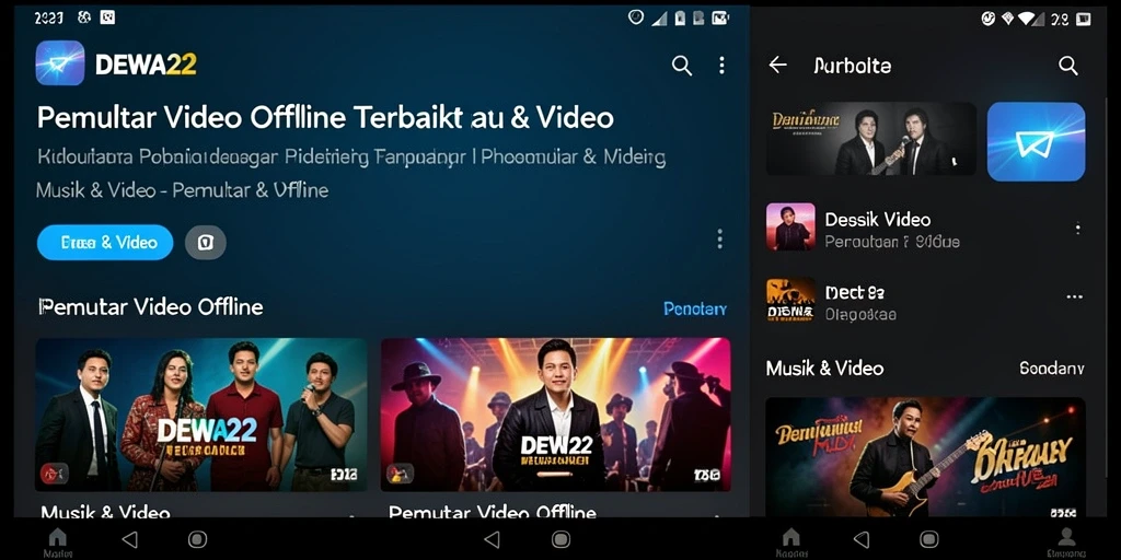 Tampilan antarmuka DEWA22 untuk pemutar video offline yang intuitif.