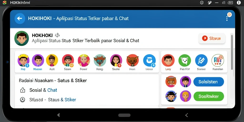Antarmuka HOKIHOKI menampilkan pilihan stiker yang beragam dan menarik.
