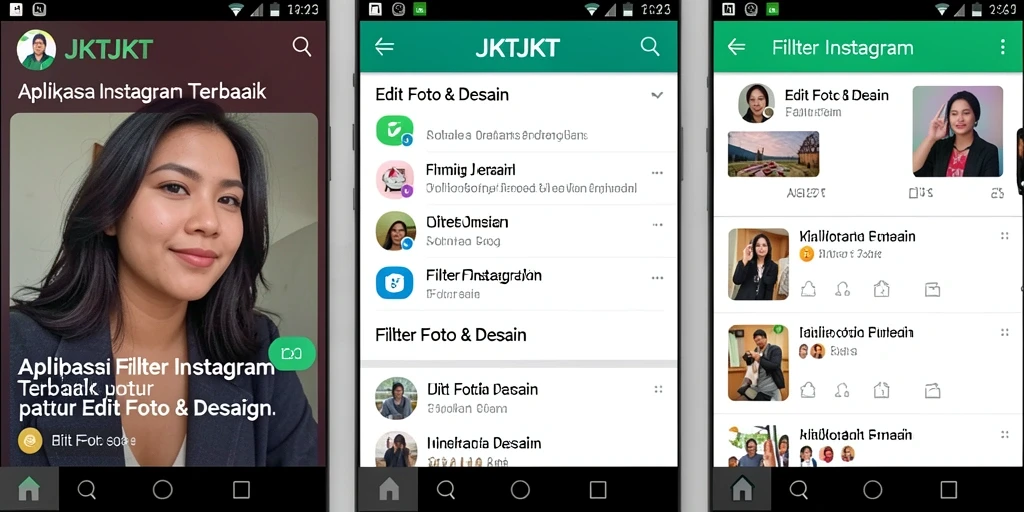 Antarmuka aplikasi JKTJKT dengan berbagai pilihan filter Instagram yang menarik.