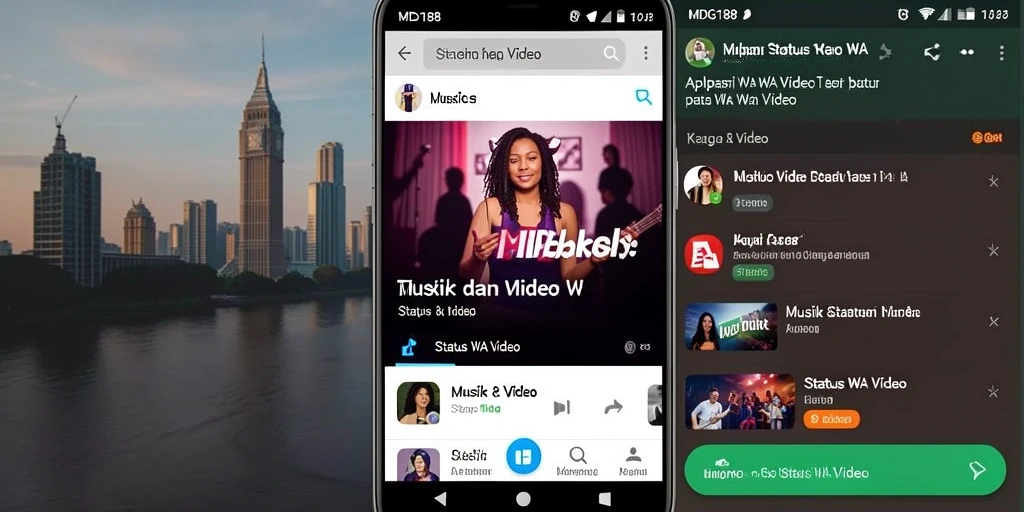 Antarmuka aplikasi MDG188 untuk membuat Status WA Video yang menarik.