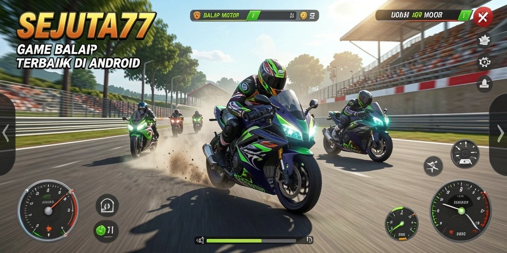Tampilan antarmuka SEJUTA77 yang menarik saat balap motor.